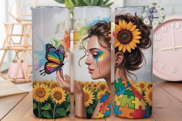Autism Mom Sunflower Butterfly Tumbler