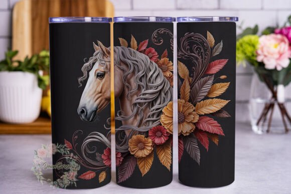 Autumn Horse Floral 20oz Tumbler Wrap