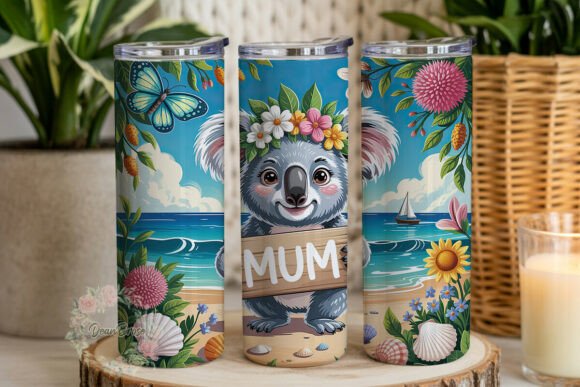 Cute Koala Beach Mum Tumbler Wrap