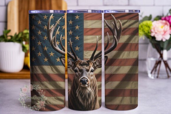 Deer American Flag 20oz Tumbler Wrap