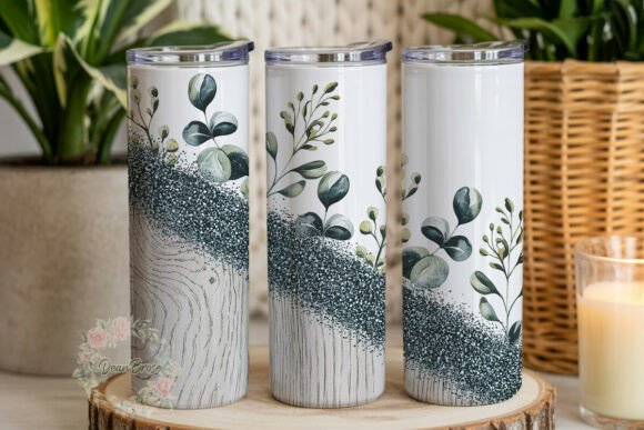 Eucalyptus Glitter Wood 20oz Tumbler