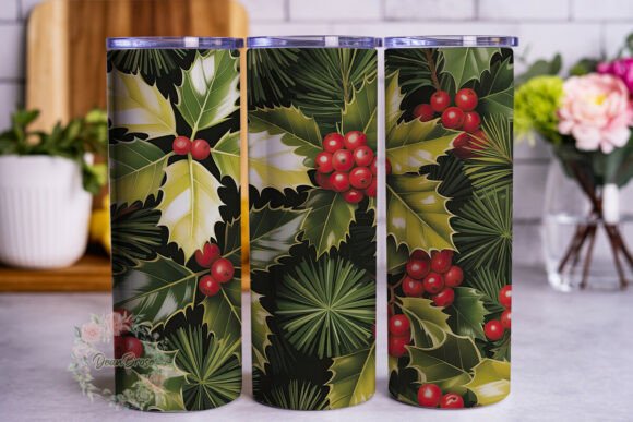 Festive Holly Berry 20oz Tumbler Wrap