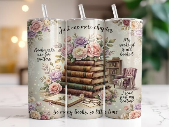 Floral Book Lover 20oz Tumbler Wrap PNG