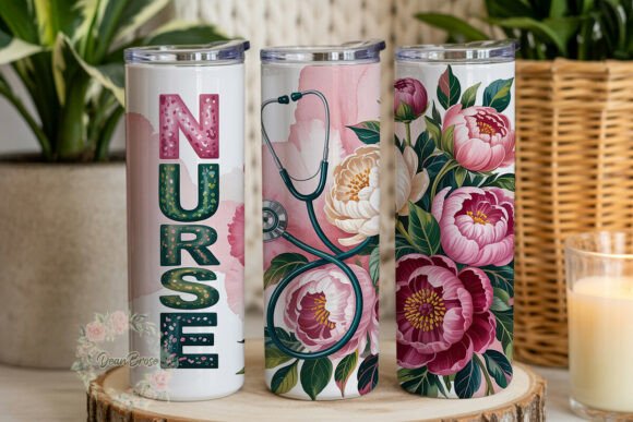 Floral Peony Nurse 20oz Tumbler Wrap