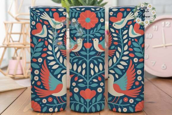 Folk Art Birds Flowers 20oz Tumbler Wrap