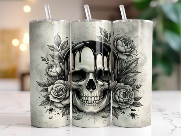 Gothic Skull Drip Floral Tumbler Wrap