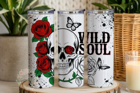 Gothic Skull Rose Butterflies Tumbler
