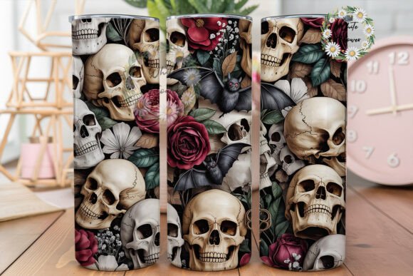 Gothic Skulls Roses Bats Tumbler Wrap