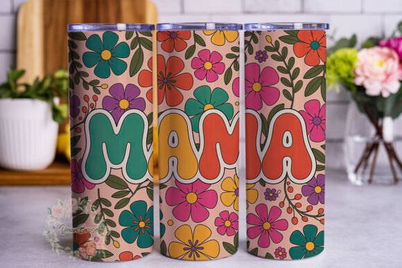 Groovy Floral Mama Tumbler Wrap PNG