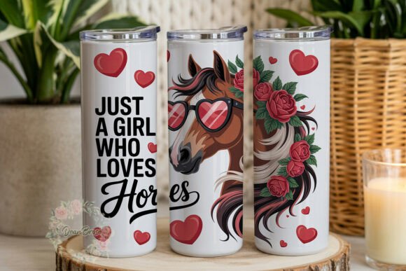 Horse Lover Red Roses 20oz Tumbler Wrap