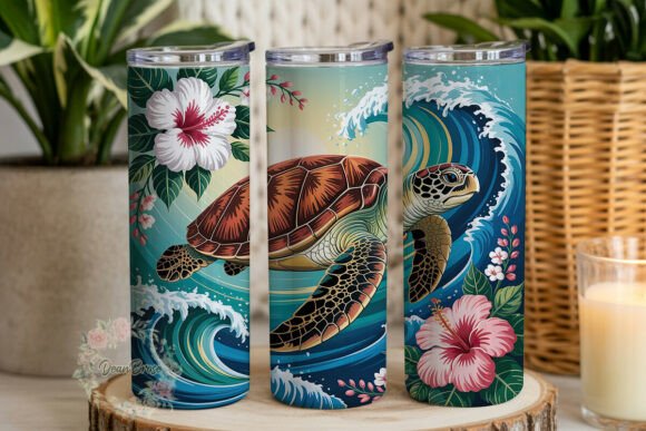 Ocean Turtle Hibiscus 20oz Tumbler Wrap