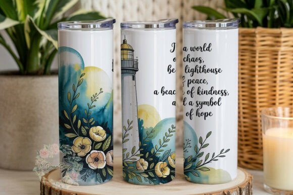 Peaceful Lighthouse Teal Floral Tumbler
