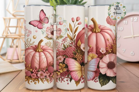 Pink Pumpkin Butterfly Fall 20oz Tumbler