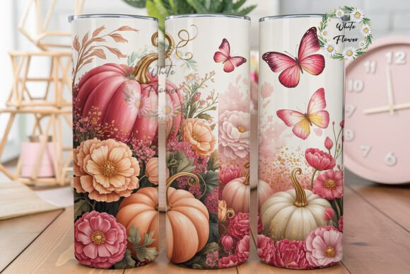 Pink Pumpkin Floral Autumn 20oz Tumbler