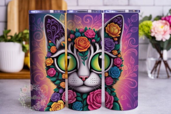 Psychedelic Floral Cat 20oz Tumbler Wrap