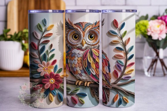 Quilled Owl Floral Branch 20oz Tumbler