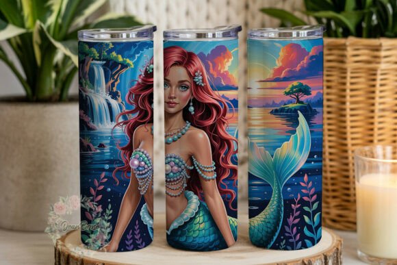 Red Hair Mermaid Sunset 20oz Tumbler