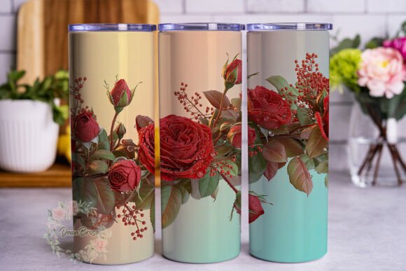 Red Rose Floral Dew 20oz Tumbler Wrap