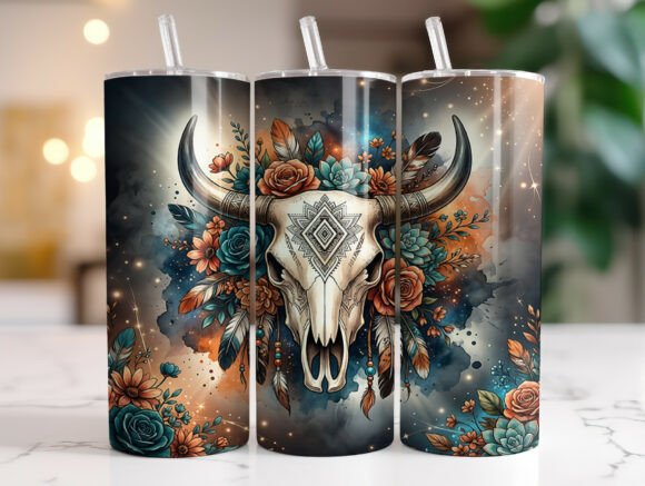 Southwest Longhorn Skull Floral Tumbler