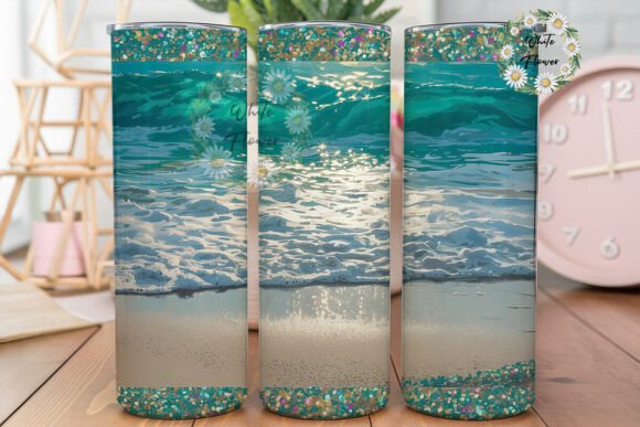 Sparkling Beach Scene Tumbler Wrap PNG