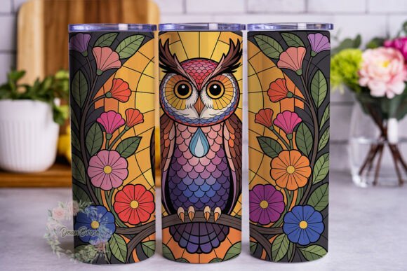 Stained Glass Owl Floral 20oz Tumbler Wr