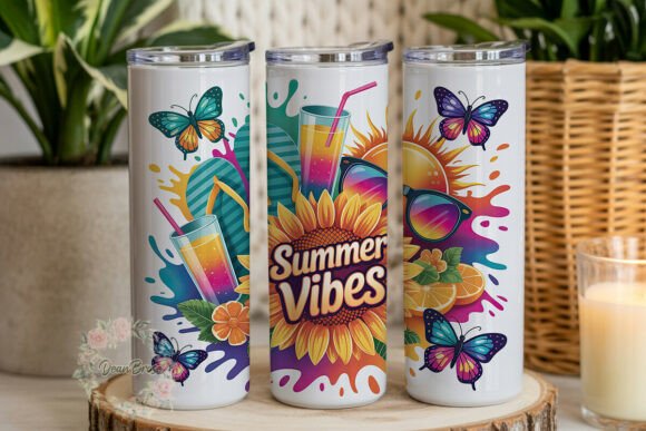 Summer Vibes Sunflower Tumbler Wrap PNG