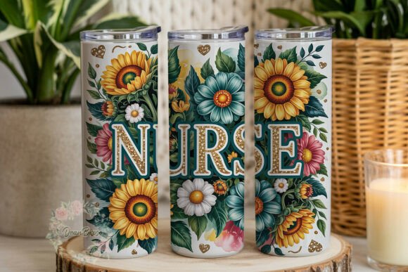 Sunflower Teal Nurse Floral 20oz Tumbler