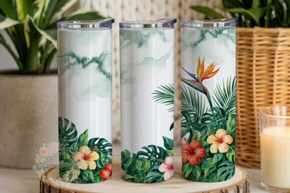 Tropical Leaves Flowers 20oz Tumbler
