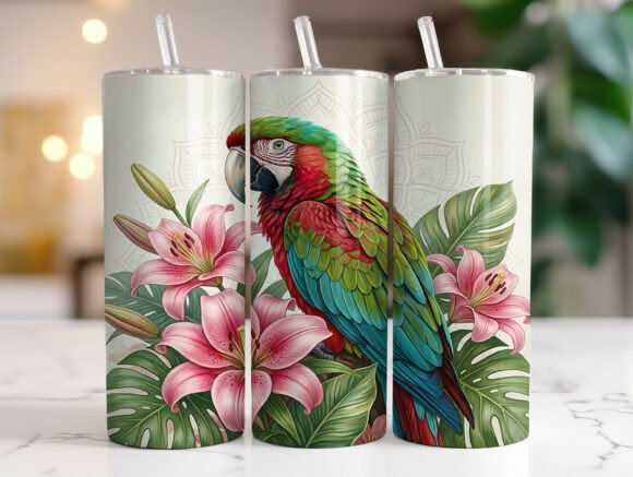 Tropical Parrot Lily Flowers Tumbler PNG