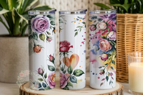 Watercolor Roses Floral 20oz Tumbler