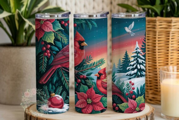 Winter Cardinal Poinsettia 20oz Tumbler